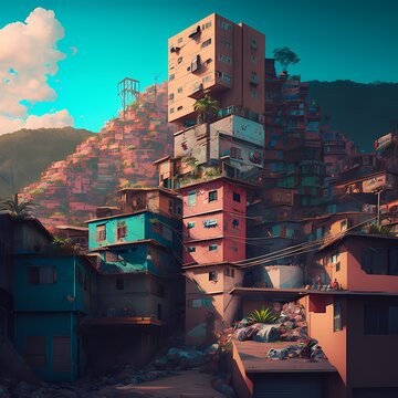 View of favela in the city