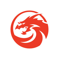 Dragon circle logo design, dragon head vector icon
