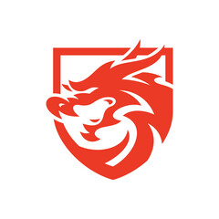 Dragon shield logo design, dragon mascot vector icon
