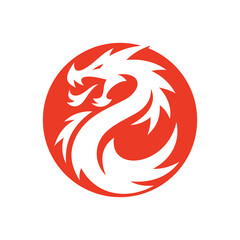Tribal dragon silhouette logo design, dragon circle vector icon
