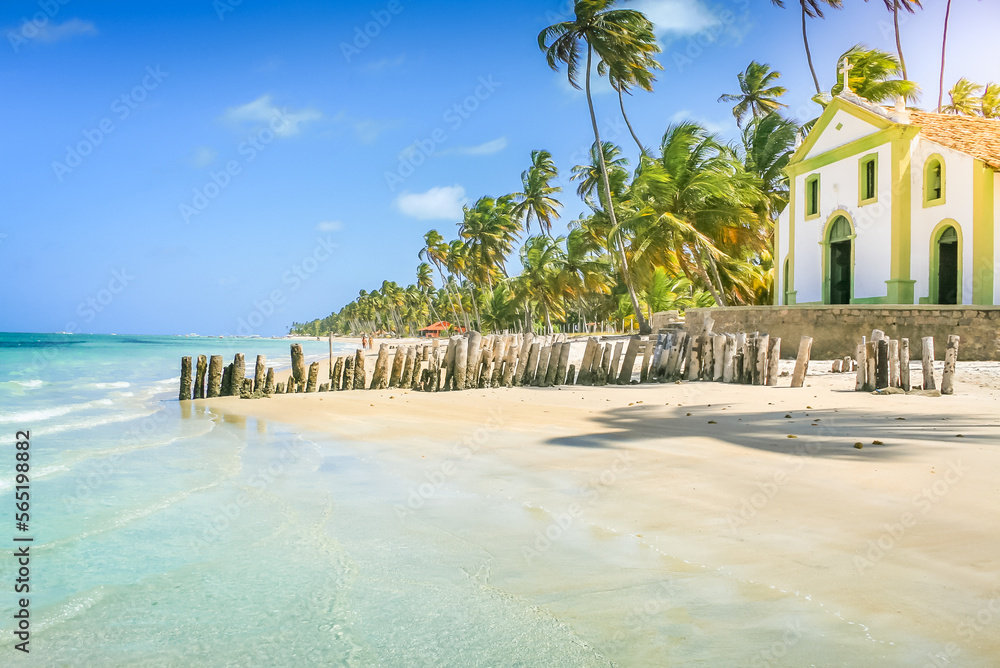 Canvas Prints Carneiros Beach and Chapel in Pernambuco, Northeastern Brazil, South America