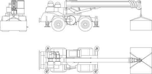 Vector illustration sketch of heavy equipment crane carrying 10 tons load
