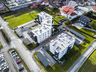 New apartment buildings aerial drone view