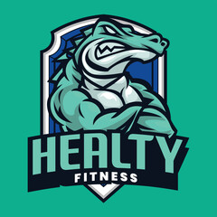 Alligator muscle gym logo design
