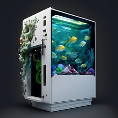 Gaming cabinet with aquarium created using AI Generative Technology