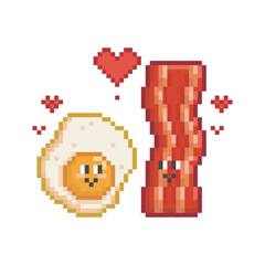 Fototapeta premium Fried egg and bacon, pixel art love