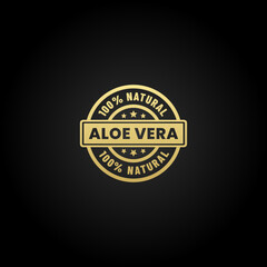 Fototapeta premium Elegant aloe vera label or aloe vera seal vector isolated on black background. Labels for products containing natural aloe vera. Best aloe vera stamp or seal vector, perfect for natural products.