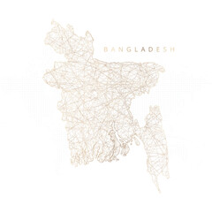 Fototapeta premium Low poly map of Bangladesh. Gold polygonal wireframe. Glittering vector with gold particles on white background. Vector illustration eps 10.
