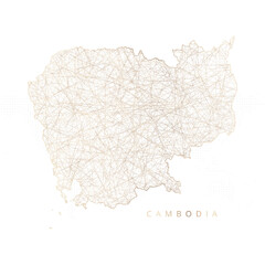 Low poly map of Cambodia. Gold polygonal wireframe. Glittering vector with gold particles on white background. Vector illustration eps 10.