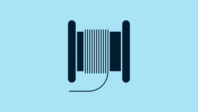 Blue Wire Electric Cable On A Reel Or Drum Icon Isolated On Blue Background. 4K Video Motion Graphic Animation