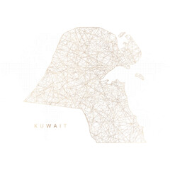 Low poly map of Kuwait. Gold polygonal wireframe. Glittering vector with gold particles on white background. Vector illustration eps 10.