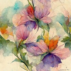 Multcolor flowers, watercolor, pattern, pastel color, Generative AI
