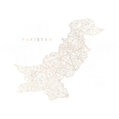 Low poly map of Pakistan. Gold polygonal wireframe. Glittering vector with gold particles on white background. Vector illustration eps 10.