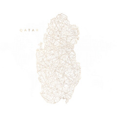 Low poly map of Qatar. Gold polygonal wireframe. Glittering vector with gold particles on white background. Vector illustration eps 10.