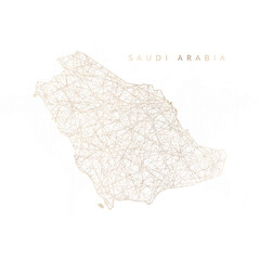 Low poly map of Saudi Arabia. Gold polygonal wireframe. Glittering vector with gold particles on white background. Vector illustration eps 10.