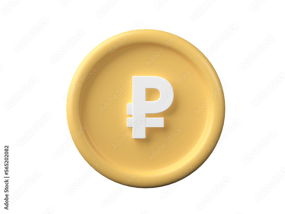 Poster 3d coins with ruble sign isolated on transparent background png file format.