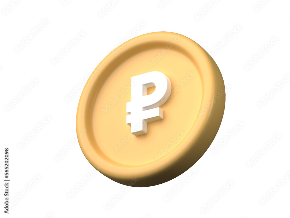 Poster 3d coins with ruble sign isolated on transparent background png file format.