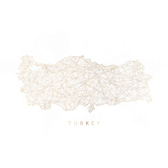 Low poly map of Türkiye. Gold polygonal wireframe. Glittering vector with gold particles on white background. Vector illustration eps 10.