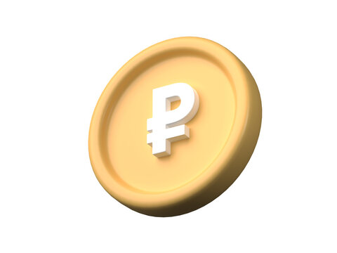 3D coins with ruble sign isolated on transparent background PNG file format.