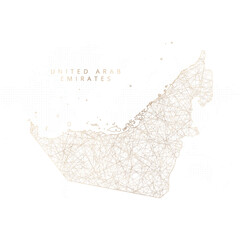 Low poly map of United Arab Emirates. Gold polygonal wireframe. Glittering vector with gold particles on white background. Vector illustration eps 10.