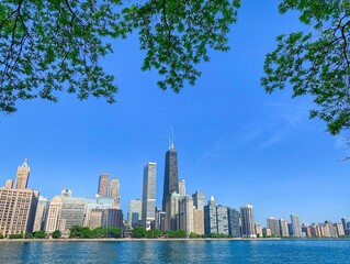 Fototapeta na wymiar Chicago city skyline from the lake