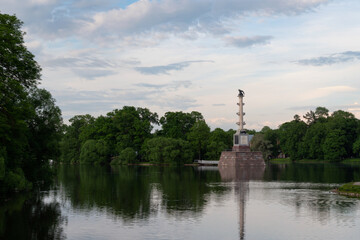 The Chesmenskaya Column in the Catherine Park in Tsarskoye Selo on a summer sunny day, Pushkin, St....