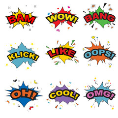 comic book explosion set PNG Stock.