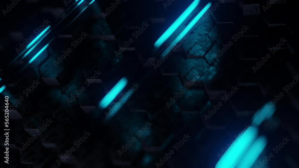 Aufkleber futuristic hexagon background. abstract blue hexagonal pattern. moving neon light. data stream visua