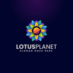 Vector Logo Illustration Lotus Planet Gradient Colorful Style.