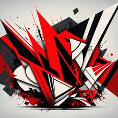 Abstract geometric graffiti background red, black and white made with generative ai