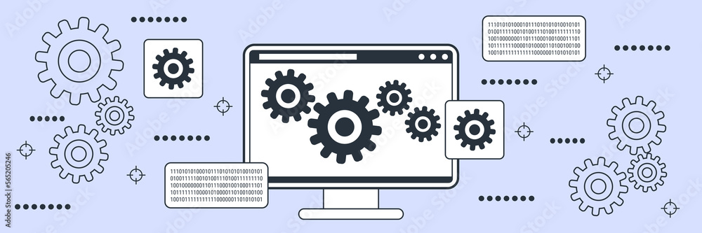 Aufkleber data processing, information computing flat contour style vector concept illustration