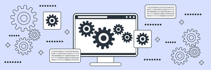 Data processing, information computing flat contour style vector concept illustration