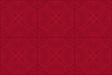 Red hearts flower seamless pattern. Valentines day vector background.