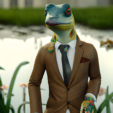 Portrait of a salamander dressed in a formal business suit, generative ai