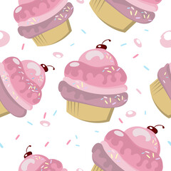 Cake. Colorful set of sweet cupcakes. 