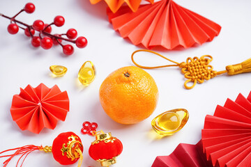 Mandarin and Chinese symbols on white background, closeup