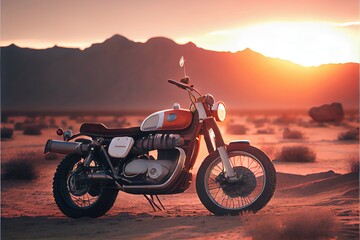 motorcycle on sunset background. Genarative AI