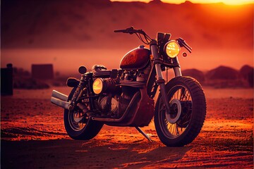 motorcycle on sunset background. Genarative AI