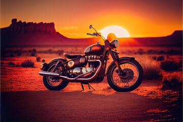 Fototapeta na wymiar motorcycle on sunset background. Genarative AI