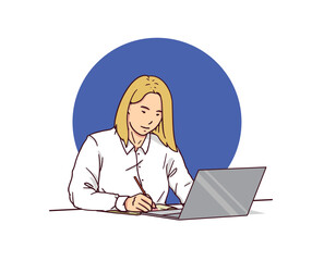 Women use laptops for various needs. Hand drawn style vector design illustrations.