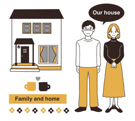 黒い屋根の家に住む夫婦のイラスト