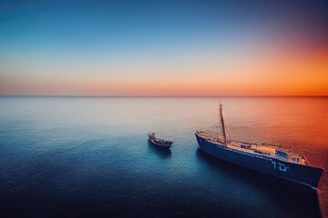 sunset over the sea and a Ship