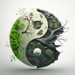 Yin Yang Nature Sign, Generative AI - obrazy, fototapety, plakaty