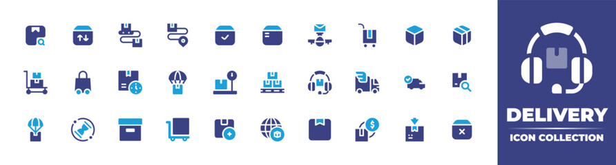 Delivery icon set full style. Solid, disable, gradient, duotone, regular, thin. Vector illustration and transparent icon.