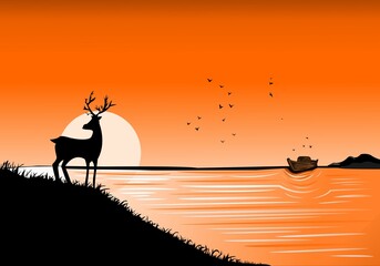 deer in the sunset for your wallpaper