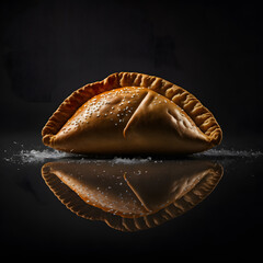 cornish pasty on black background food photography made with Generative AI technology