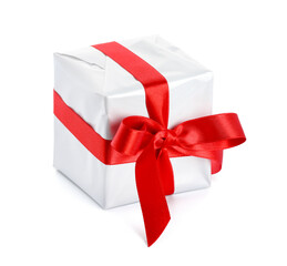 Gift box with beautiful bow isolated on white background. Valentine's Day celebration