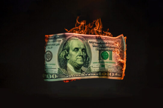Watch your money go up in flames: 100 dollar bill burning, Generative AI