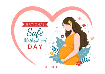 Fototapeta na wymiar National Safe Motherhood Day on April 1 Illustration with pregnant Mother and Kids for Web Banner or Landing Page in Flat Cartoon Hand Drawn Templates
