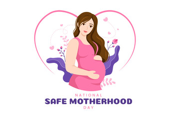 National Safe Motherhood Day on April 1 Illustration with pregnant Mother and Kids for Web Banner or Landing Page in Flat Cartoon Hand Drawn Templates